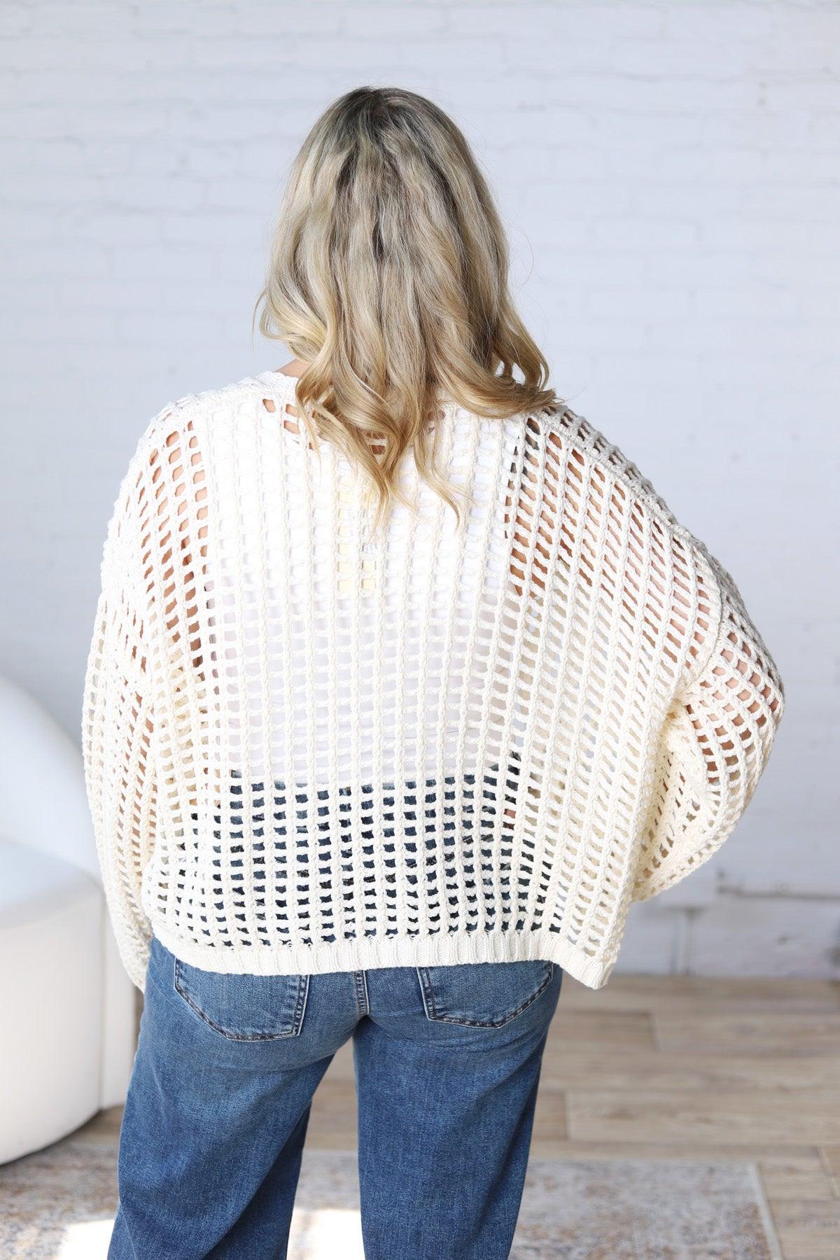 Kessia Crochet Fishnet Open Cardigan - Off White
