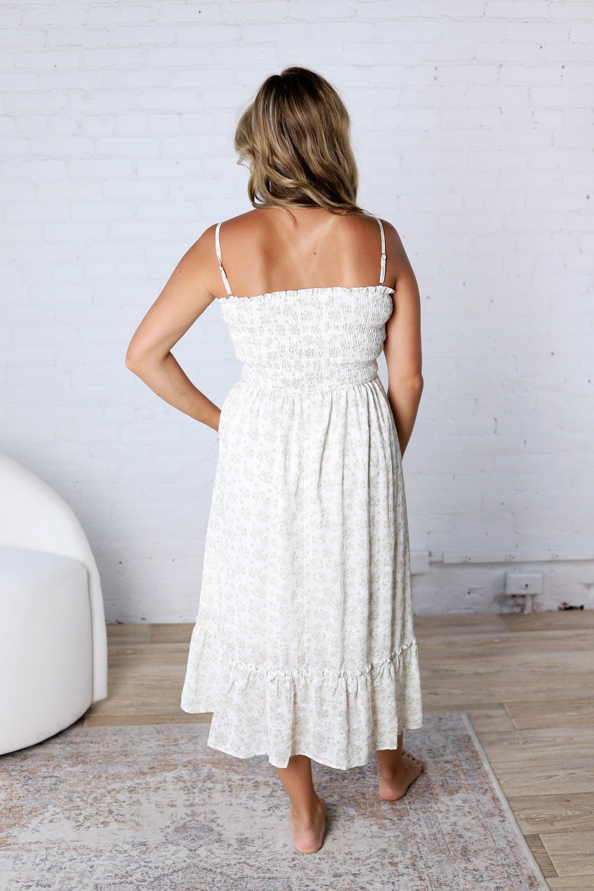 Kesslyn Smocked Top Floral Midi Dress - Sage FINAL SALE