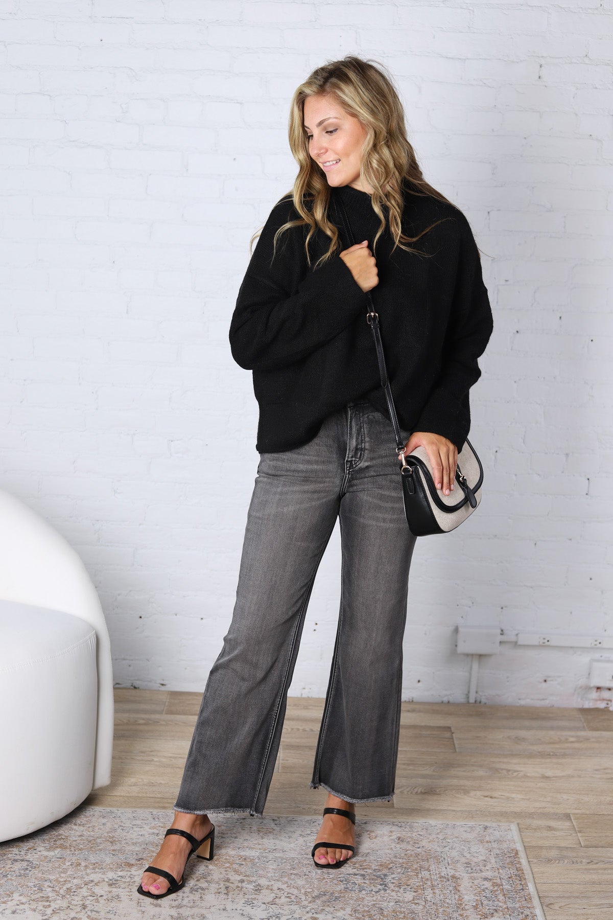 Leighton Patchwork Detail Sweater - Black