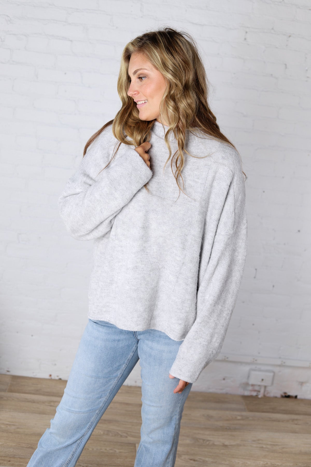 Leighton Patchwork Detail Sweater - Heather Grey
