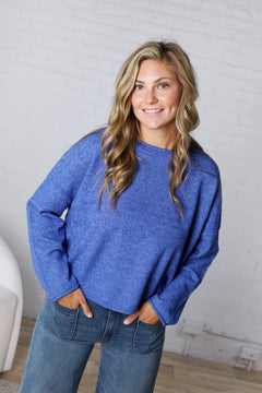 Luna Rolled Round Neck Knit Sweater - Royal Blue