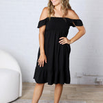 Maela Ruffle Sleeve Babydoll Dress - Black