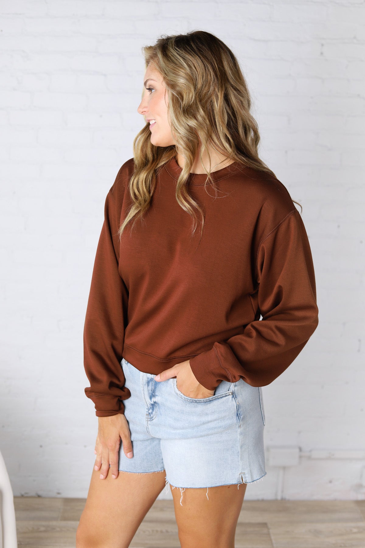 Millie Scuba Crew Neck Sweatshirt - Chestnut
