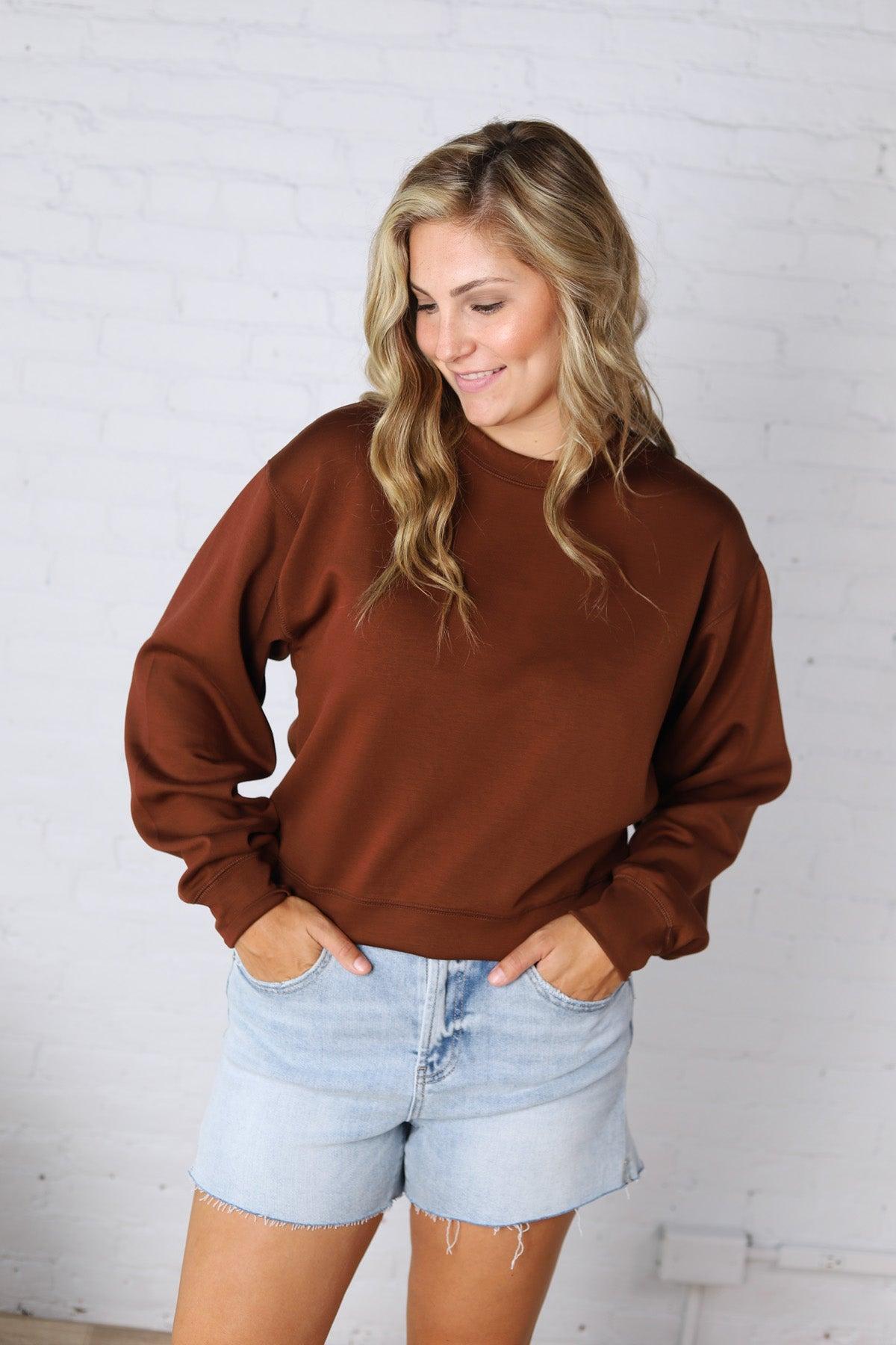 Millie Scuba Crew Neck Sweatshirt - Chestnut