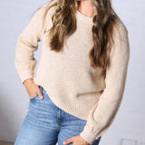 Mirabel Chunky Knit Sweater Top with Balloon Sleeves - Natural