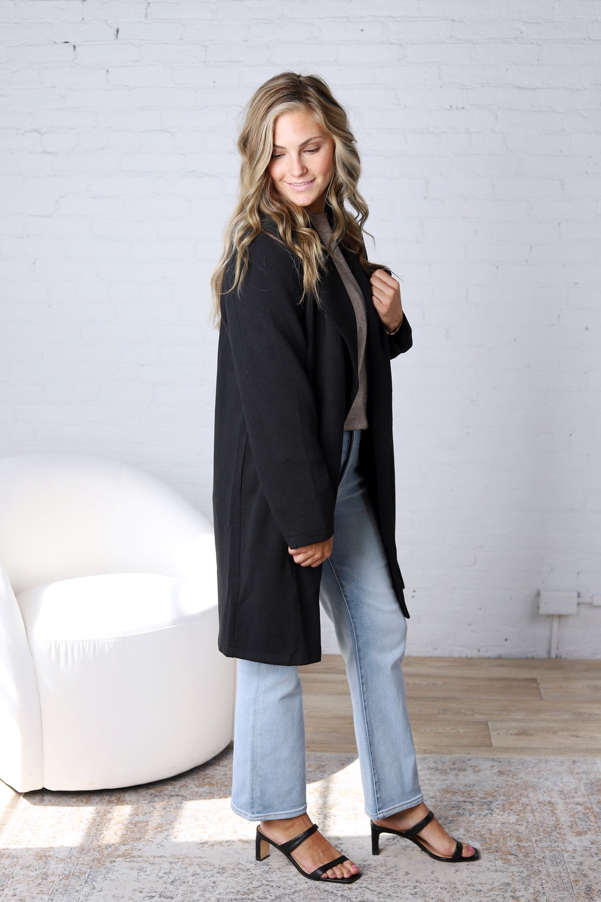 Naya Drape Open Front Coat Jacket - Black