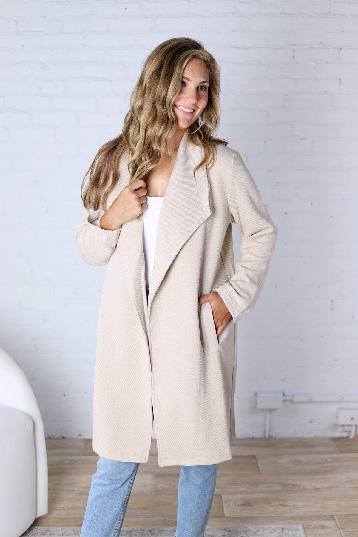 Naya Drape Open Front Coat Jacket - Oatmeal