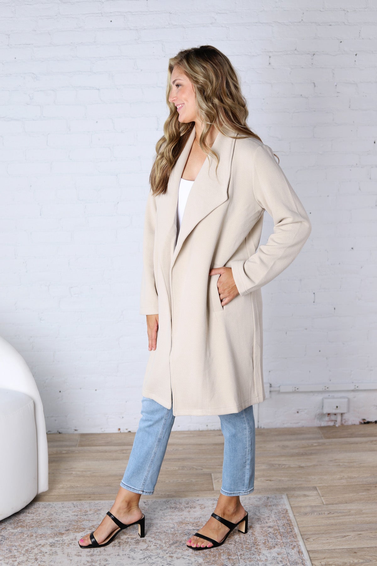 Naya Drape Open Front Coat Jacket - Oatmeal