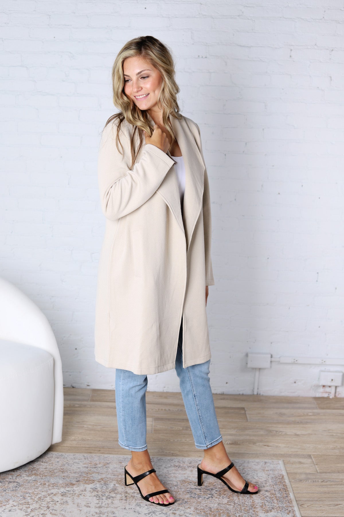 Naya Drape Open Front Coat Jacket - Oatmeal