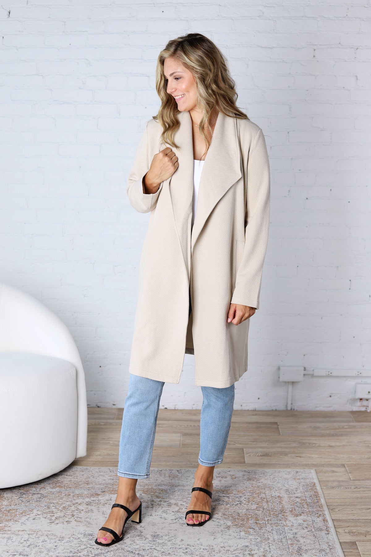 Naya Drape Open Front Coat Jacket - Oatmeal