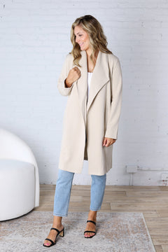 Naya Drape Open Front Coat Jacket - Oatmeal