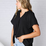 Nyelle V-Neck Blouse Top - Black