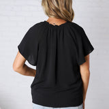 Nyelle V-Neck Blouse Top - Black