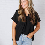 Nyelle V-Neck Blouse Top - Black