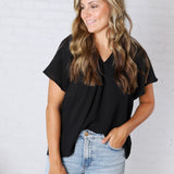 Nyelle V-Neck Blouse Top - Black