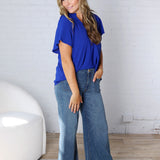 Nyelle V-Neck Blouse Top - Royal Blue