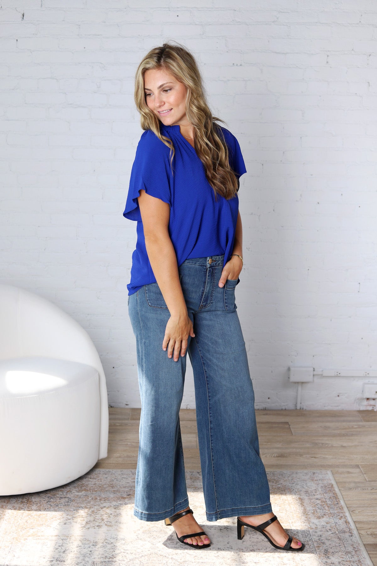 Nyelle V-Neck Blouse Top - Royal Blue