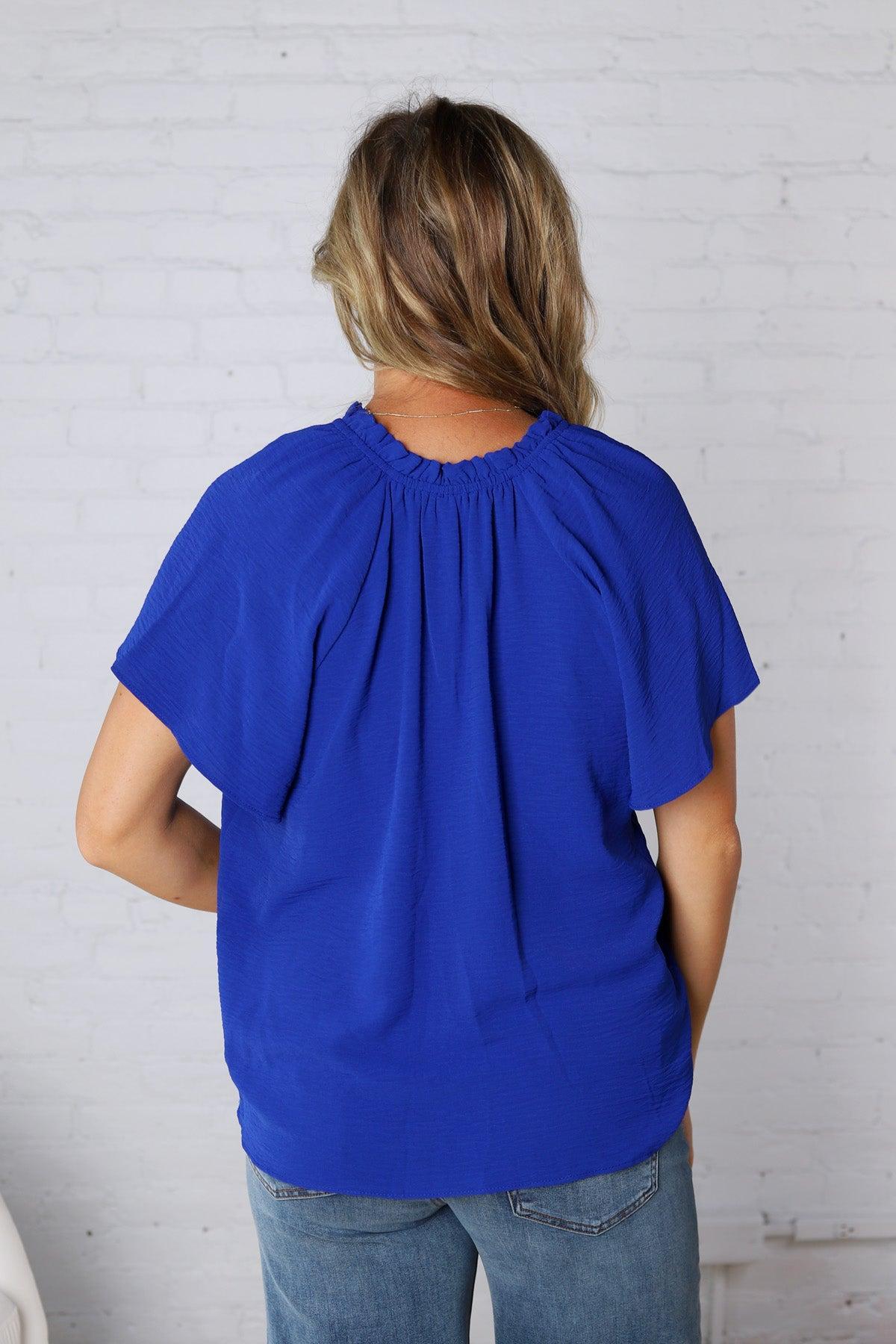 Nyelle V-Neck Blouse Top - Royal Blue
