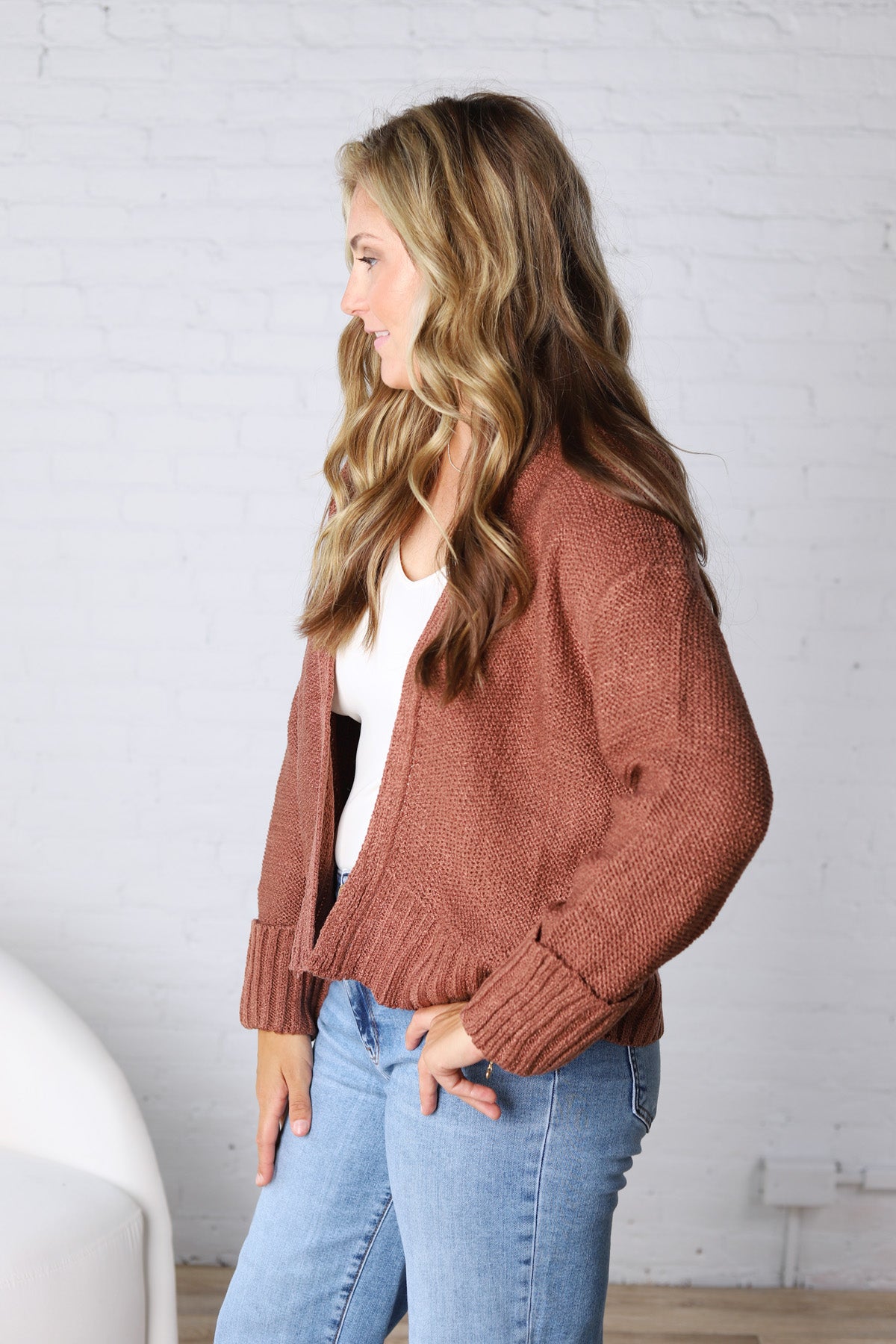 Palmer Lightweight Knit Sweater Cardigan - Brick