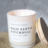 Palo Santo Patchouli 11 oz Soy Candle - Clear Jar Wooden Lid