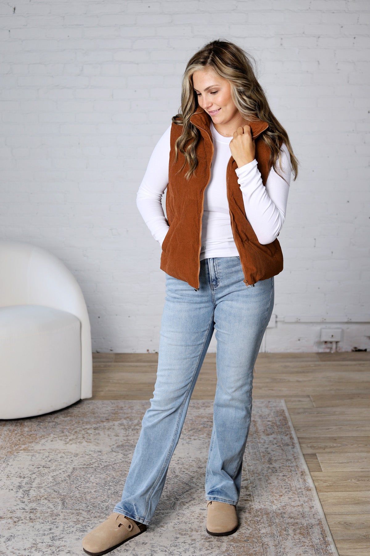 Piper Corduroy Puffer Vest - Camel