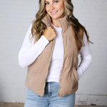 Piper Corduroy Puffer Vest - Mushroom