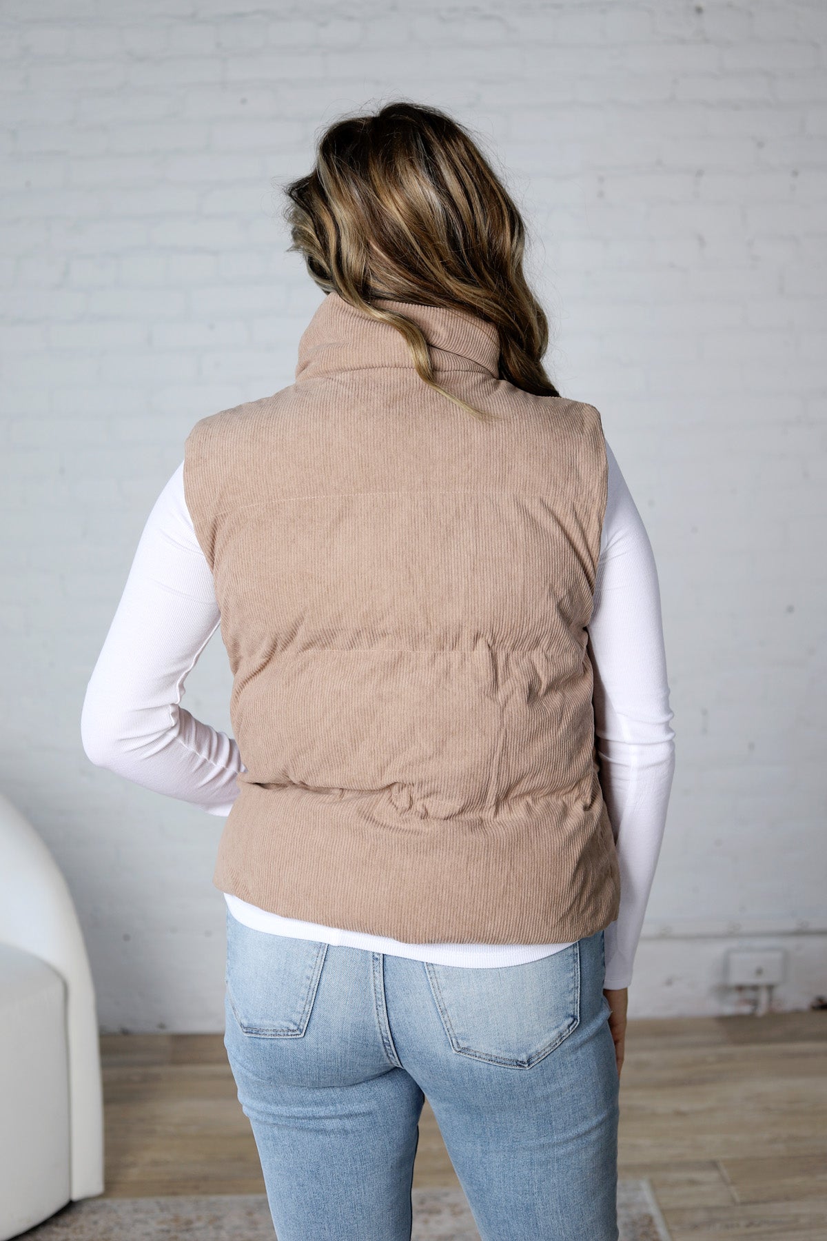 Piper Corduroy Puffer Vest - Mushroom