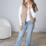 Piper Corduroy Puffer Vest - Mushroom