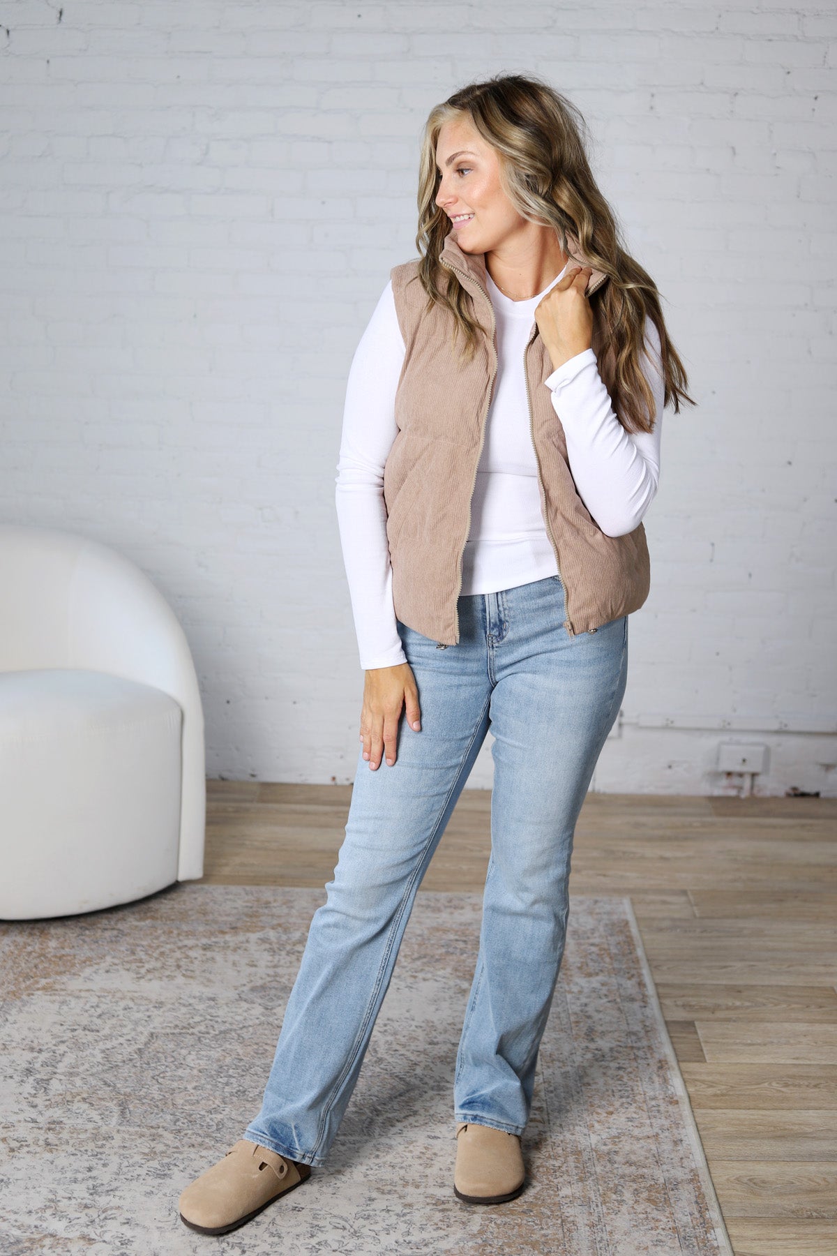 Piper Corduroy Puffer Vest - Mushroom
