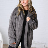 Raina Soft Faux Fur Jacket - Steel Grey