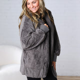 Raina Soft Faux Fur Jacket - Steel Grey