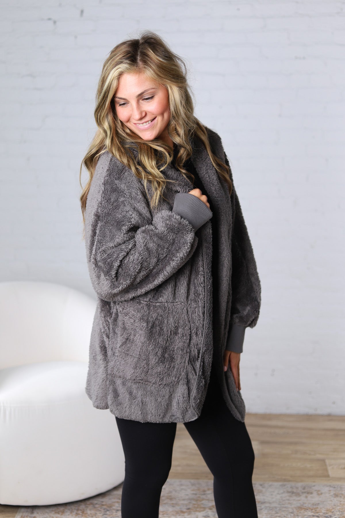 Raina Soft Faux Fur Jacket - Steel Grey