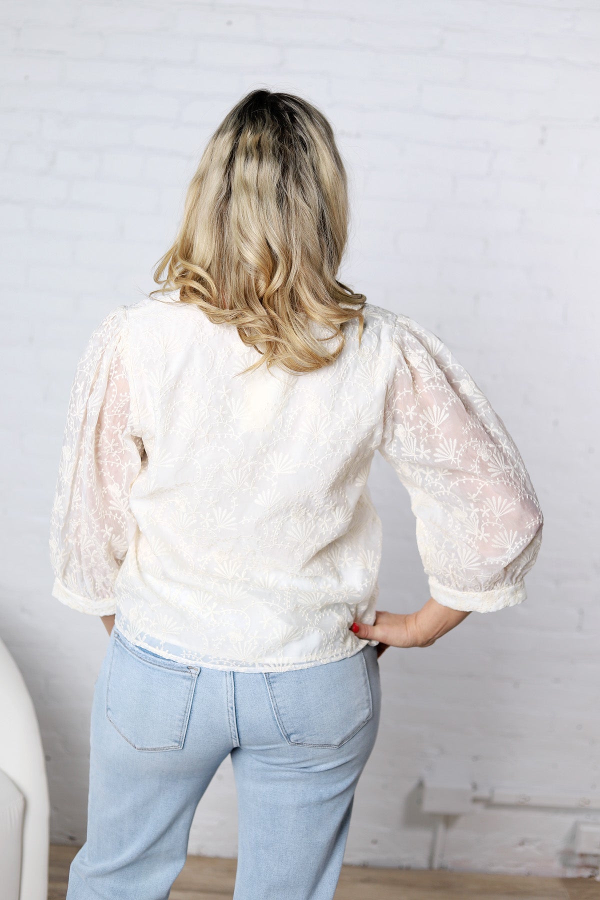 Rhosyn Lace 3/4 Sleeve Top - Natural