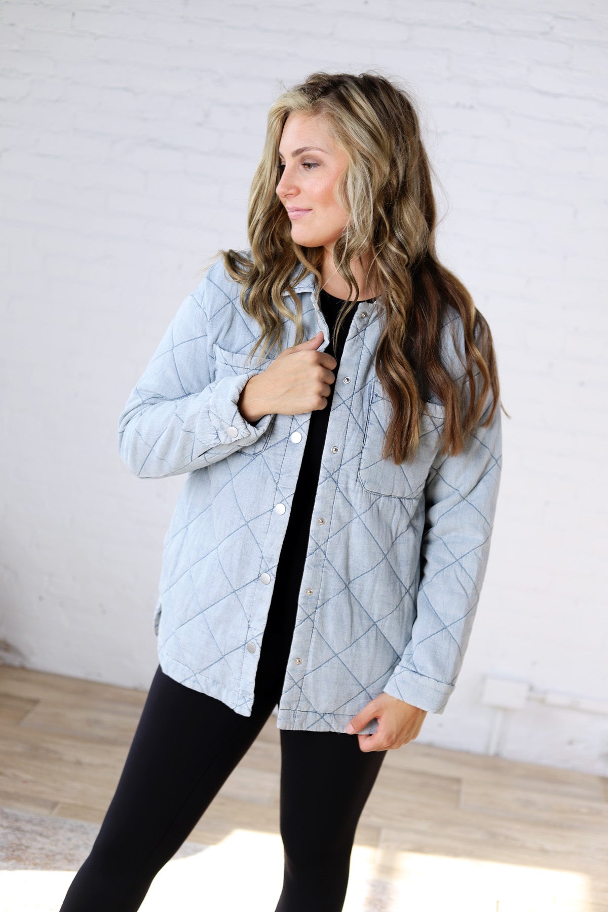 Romy Quilted Oversized Denim Shacket - Light Denim