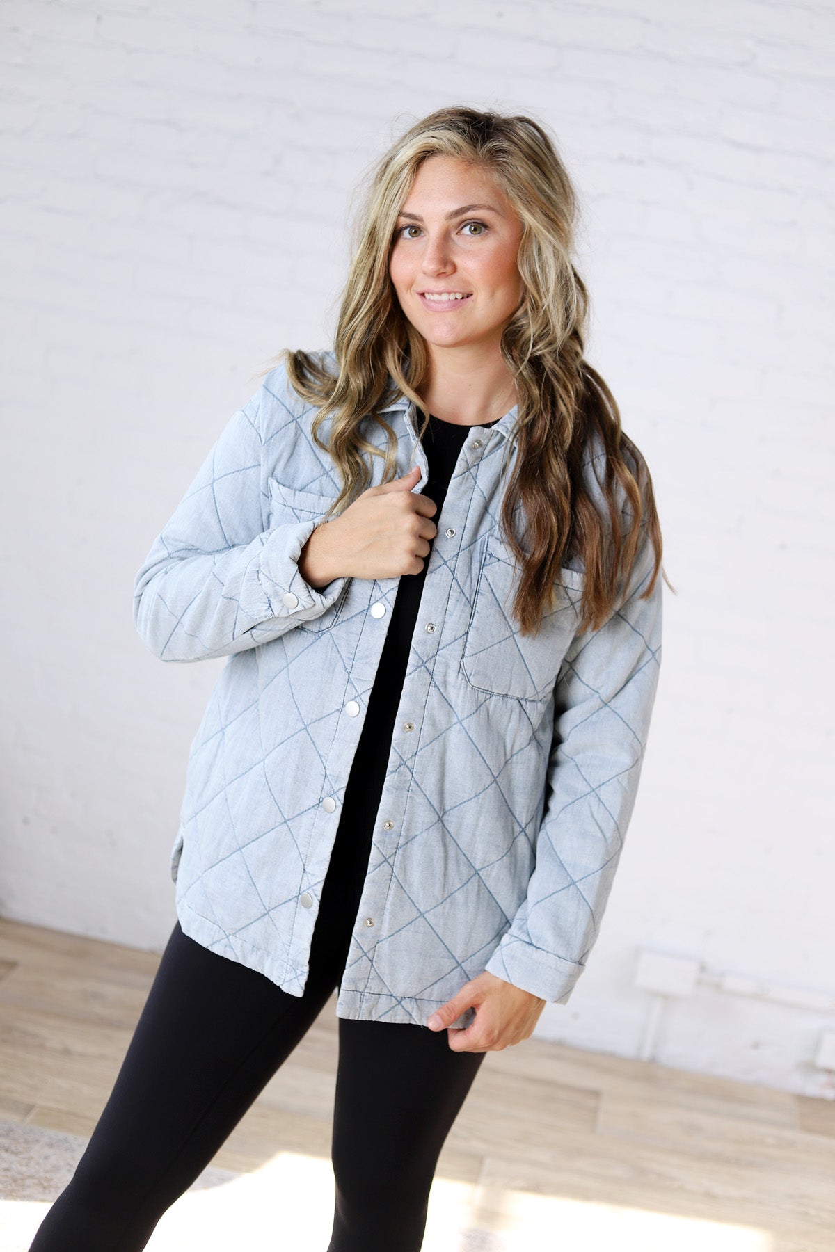 Romy Quilted Oversized Denim Shacket - Light Denim
