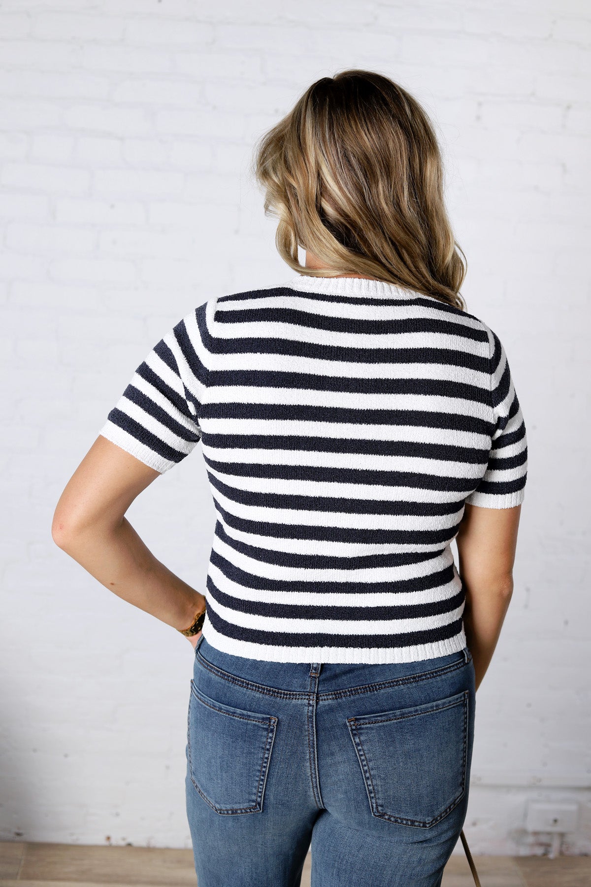 Ruelle Button Down Stripe Sweater Cardigan