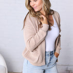 Sable Chunky Ribbed Knit Raw Seam Cardigan
