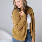Sable Chunky Ribbed Knit Raw Seam Cardigan - Goldrod