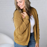 Sable Chunky Ribbed Knit Raw Seam Cardigan - Goldrod