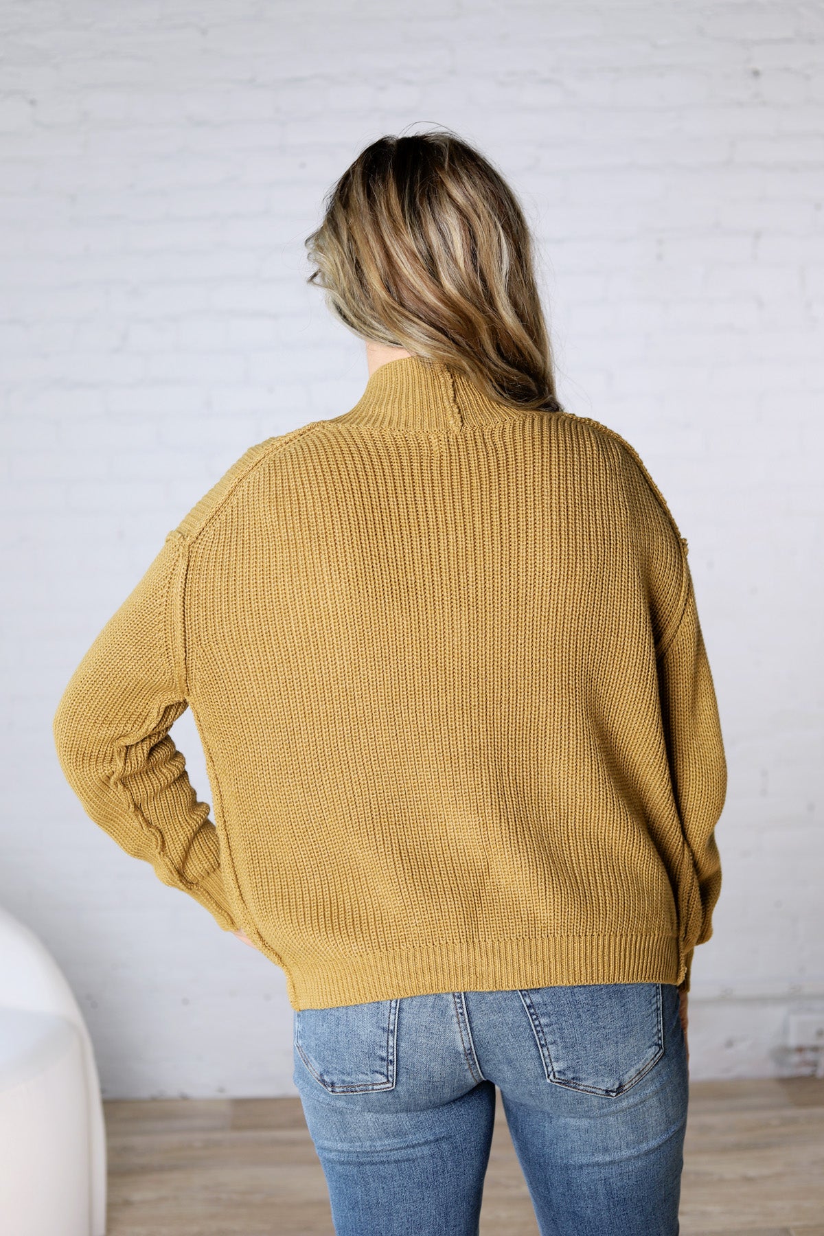 Sable Chunky Ribbed Knit Raw Seam Cardigan - Goldrod