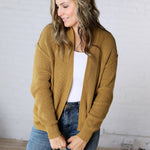 Sable Chunky Ribbed Knit Raw Seam Cardigan - Goldrod