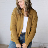 Sable Chunky Ribbed Knit Raw Seam Cardigan - Goldrod