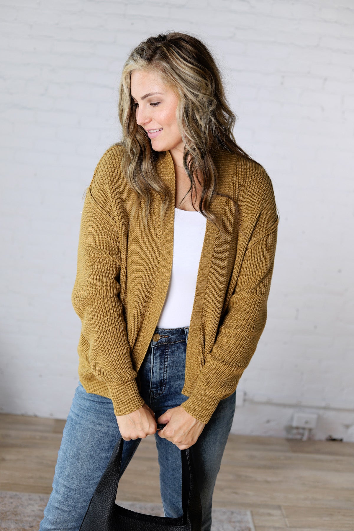 Sable Chunky Ribbed Knit Raw Seam Cardigan - Goldrod