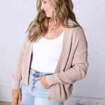 Sable Chunky Ribbed Knit Raw Seam Cardigan