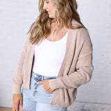 Sable Chunky Ribbed Knit Raw Seam Cardigan