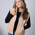 Saylor Quilted Corduroy Puffer Vest - Latte
