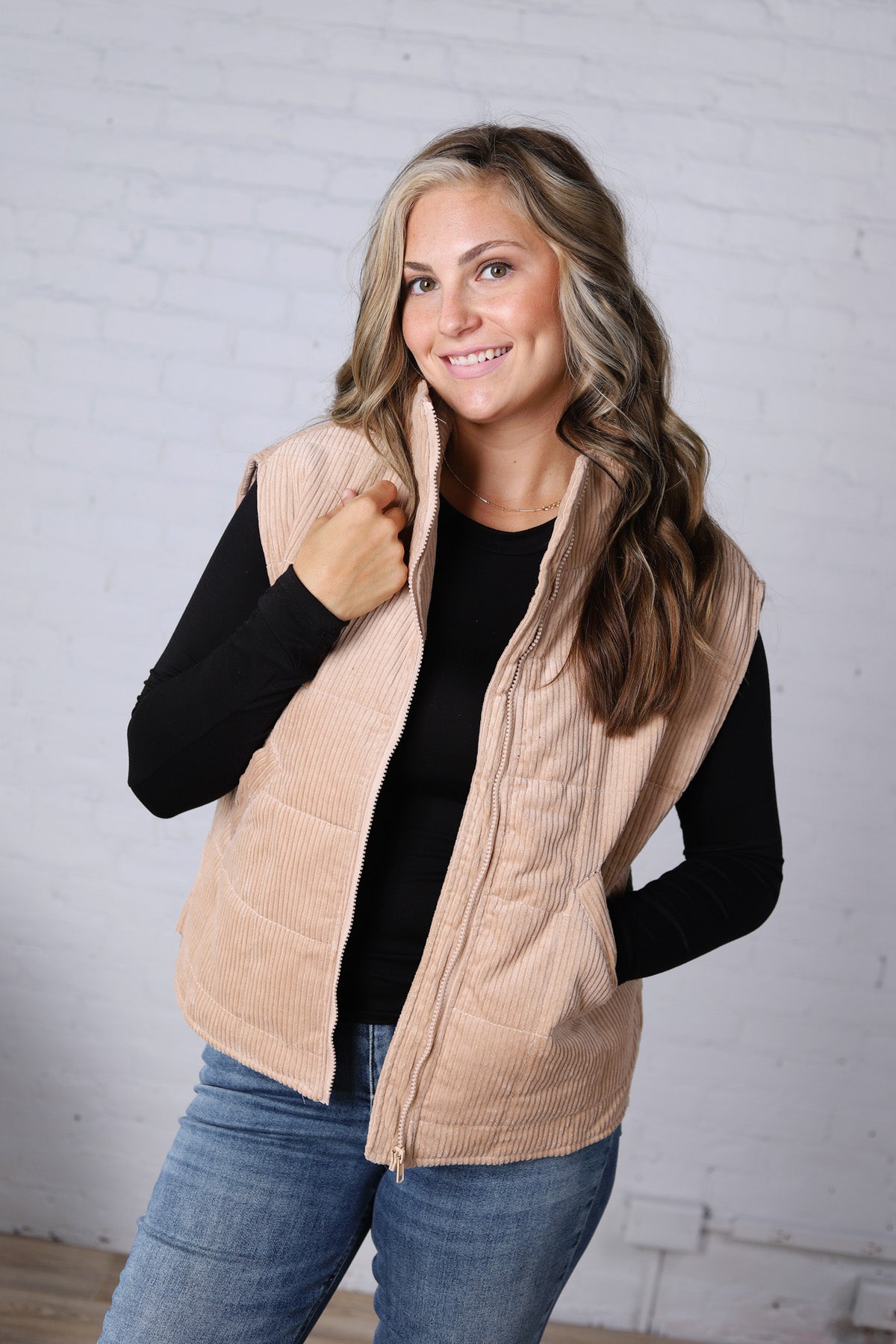 Saylor Quilted Corduroy Puffer Vest - Latte