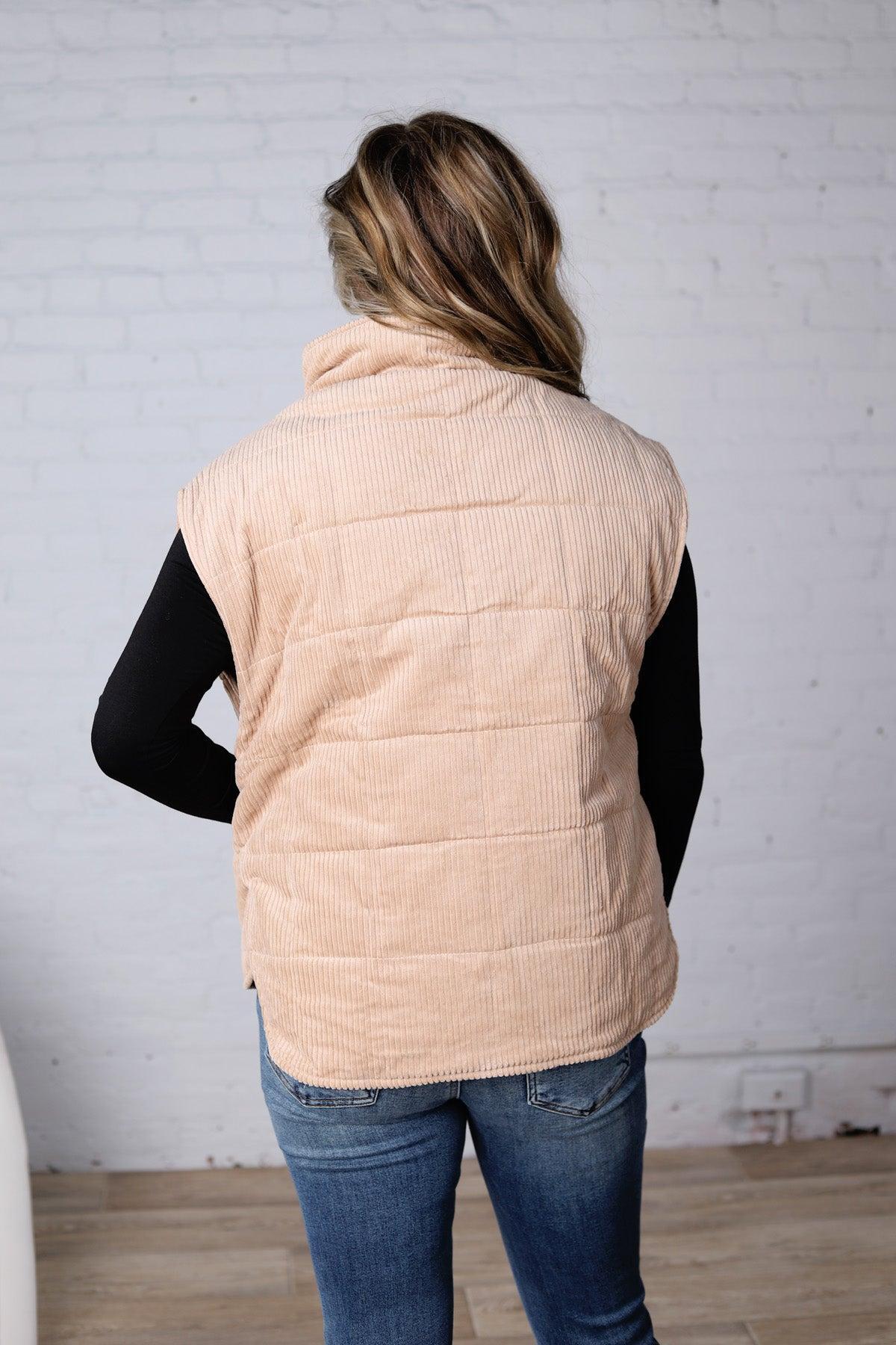 Saylor Quilted Corduroy Puffer Vest - Latte