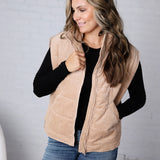 Saylor Quilted Corduroy Puffer Vest - Latte
