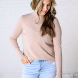 Selyn Ribbed Trim Mock Neck Top - Latte